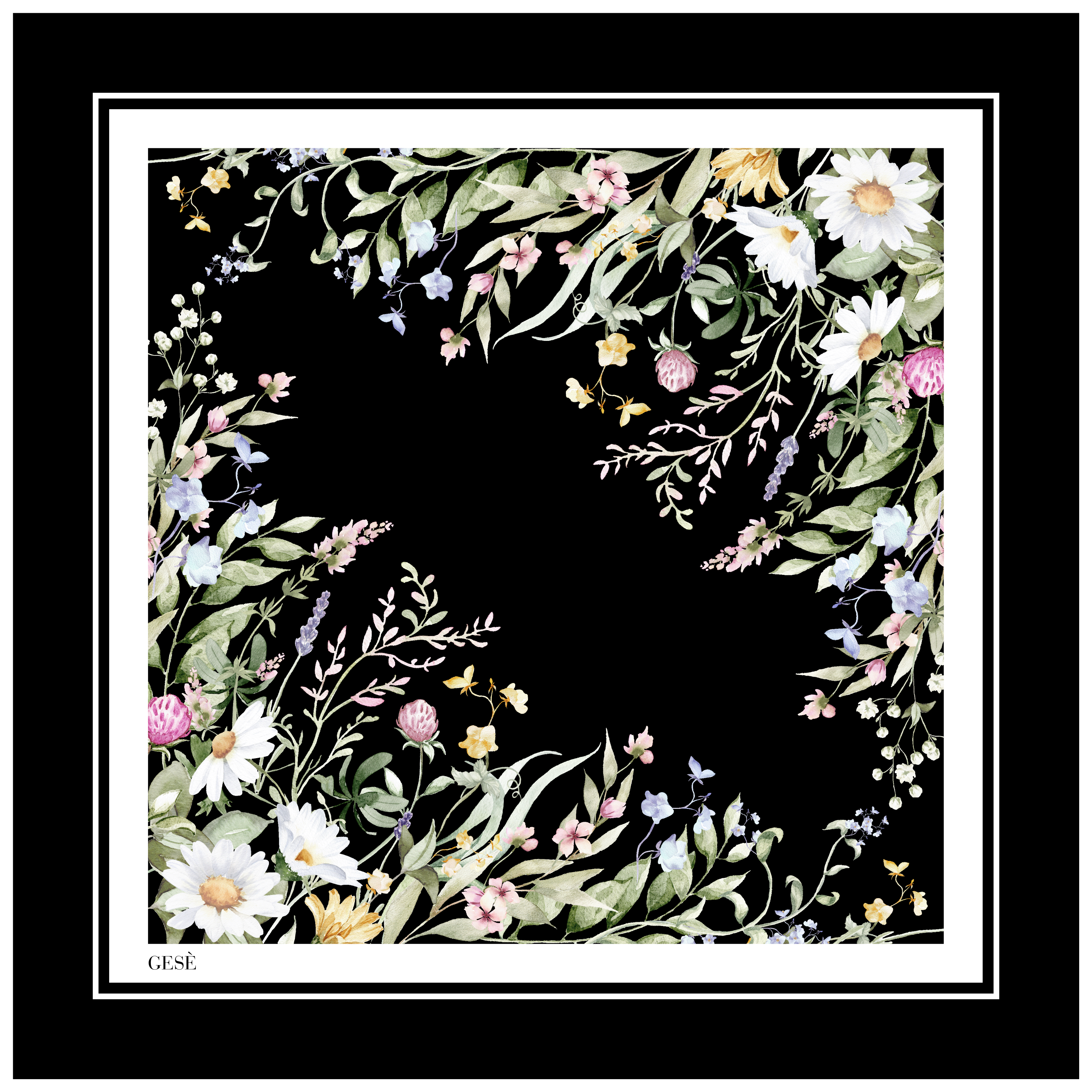GESÈ Twill-Eşarp Black Bloom